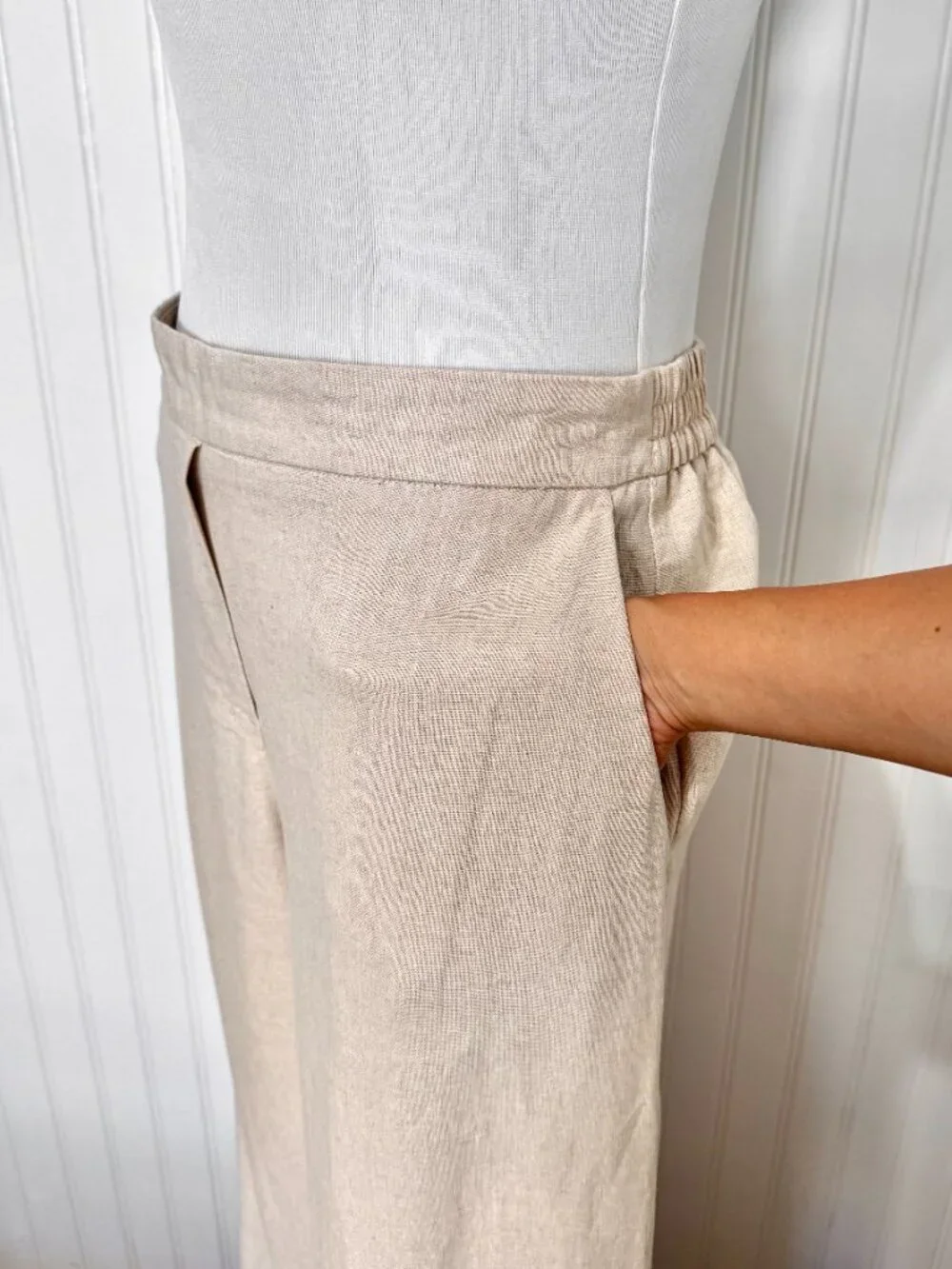 Zara Wide Leg Linen Blend Pants Small Natural Linen Beige Color
